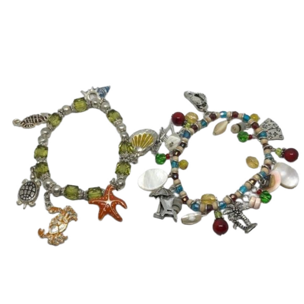 Bundle lot two summer beach seaside summer stretch charm bracelets layering.
